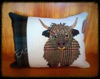 Harris Tweed Highland cow cushion by Enchanted Mojo